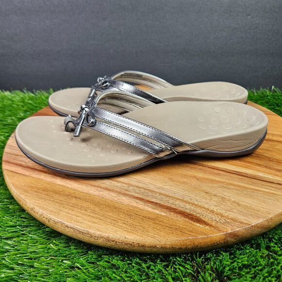 Vionic Bella X Sandals Women’s Size 7.5 Pewter Metallic Slip On Thong Flip Flop - Picture 5 of 11